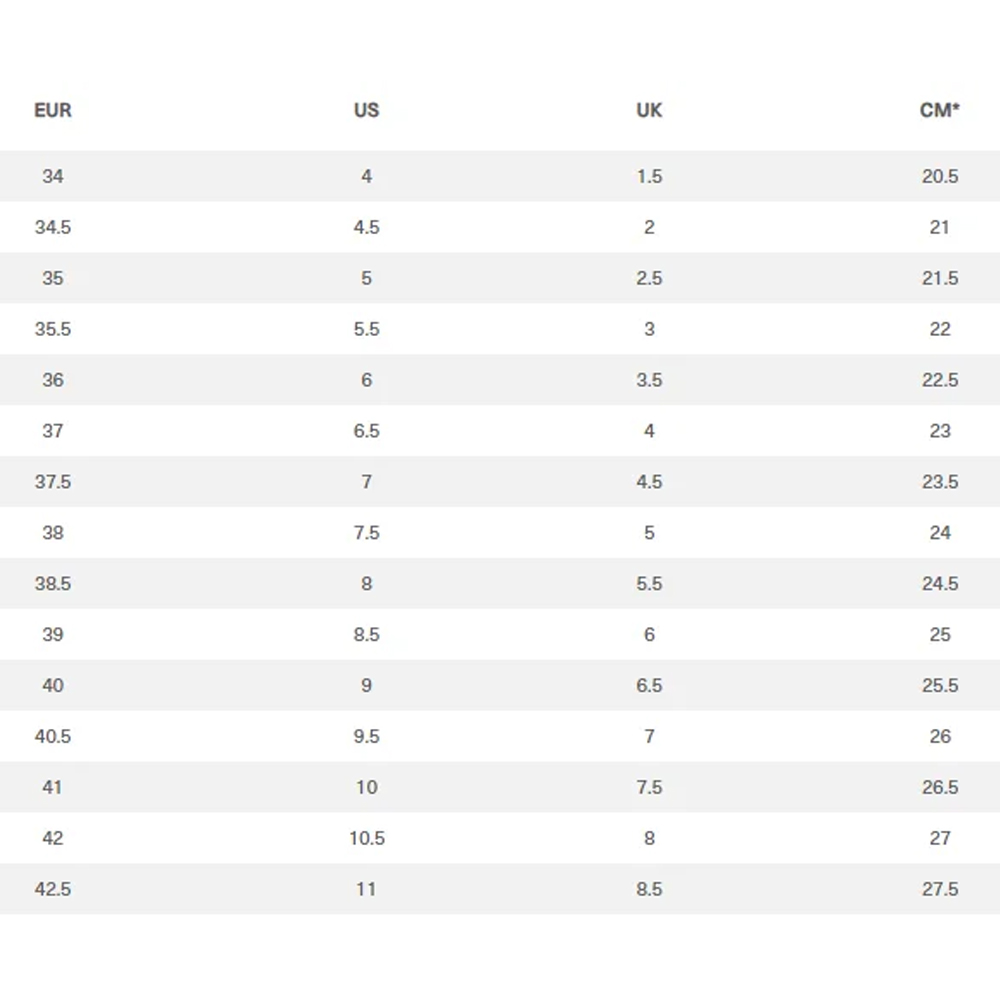 Puma női cipő mérettáblázat